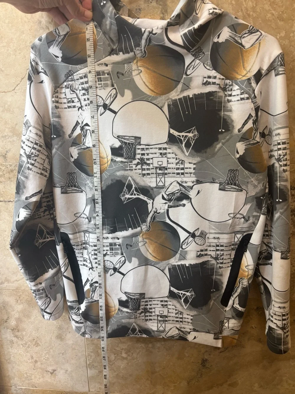 Boy’s Basketball Print Hoodie/Shorts Set - Gray, White, & Gold